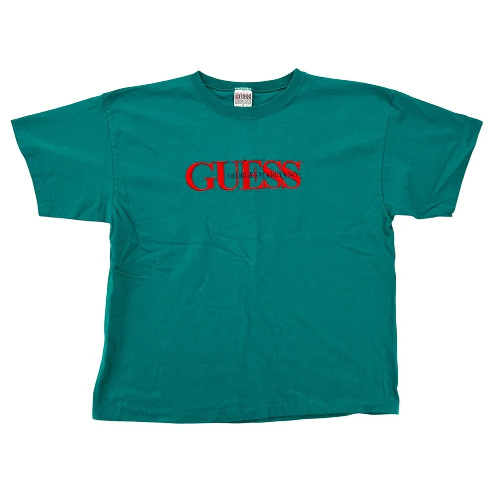 VTG 90s Guess Georges Marciano Logo Tee Men Medium Green Embroidered USA Single - Picture 1 of 8